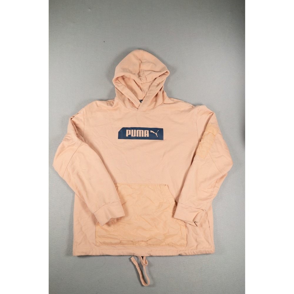 Puma Womens Hoodie Box Logo Drawstring Hem Utility Pocket Peach XL Asia
